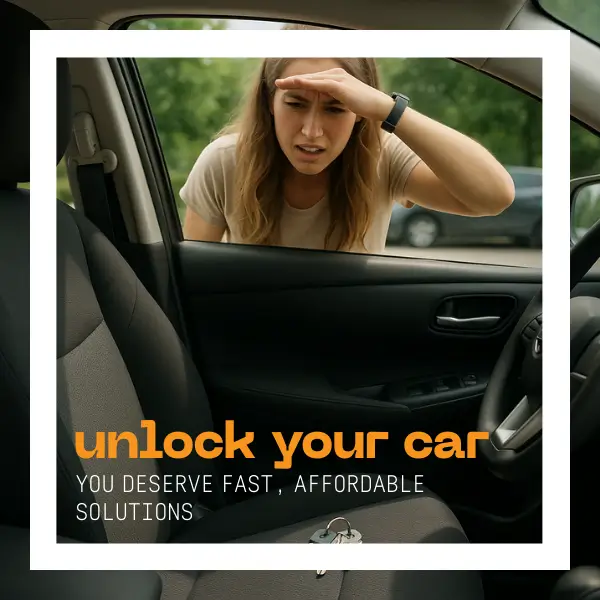 Frustrated woman locked out with car keys inside