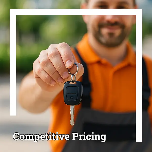 automotive locksmith handing car keys to customer in Katy TX