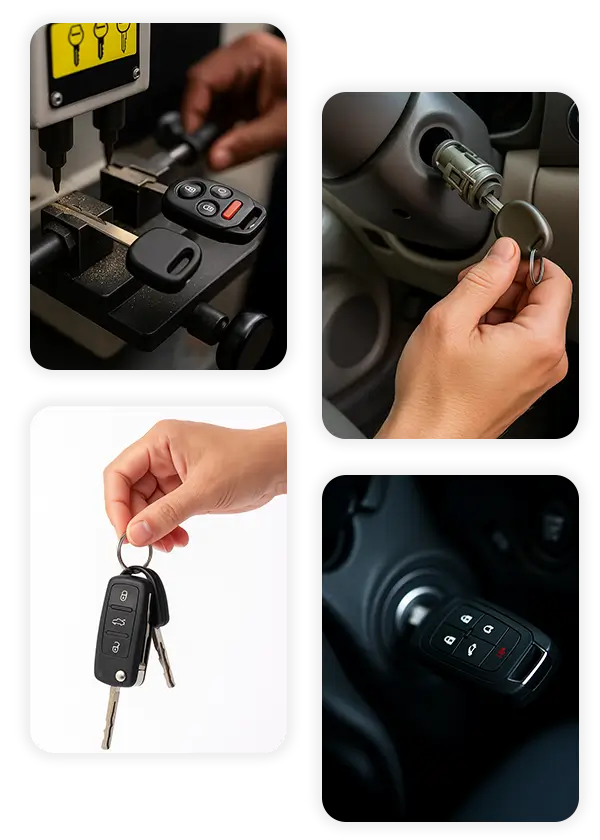 collage of car key replacement - duplication programming services