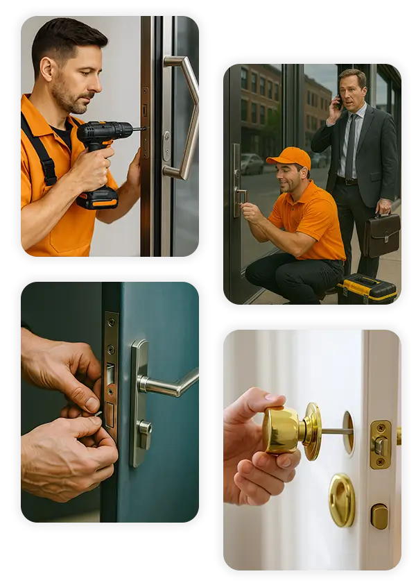 Professional Locksmith Lock Installation and Rekeying Services locksmiths installing, repairing, and rekeying residential and commercial door locks