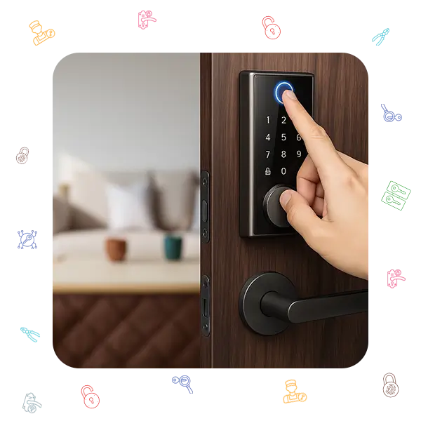 Smart lock fingerprint scanner installation on wooden door Katy TX
